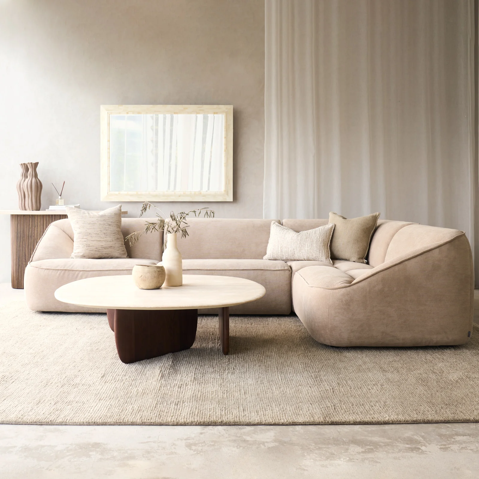 Facette Modular Corner Fabric Sofa | Ammonite (297cm)