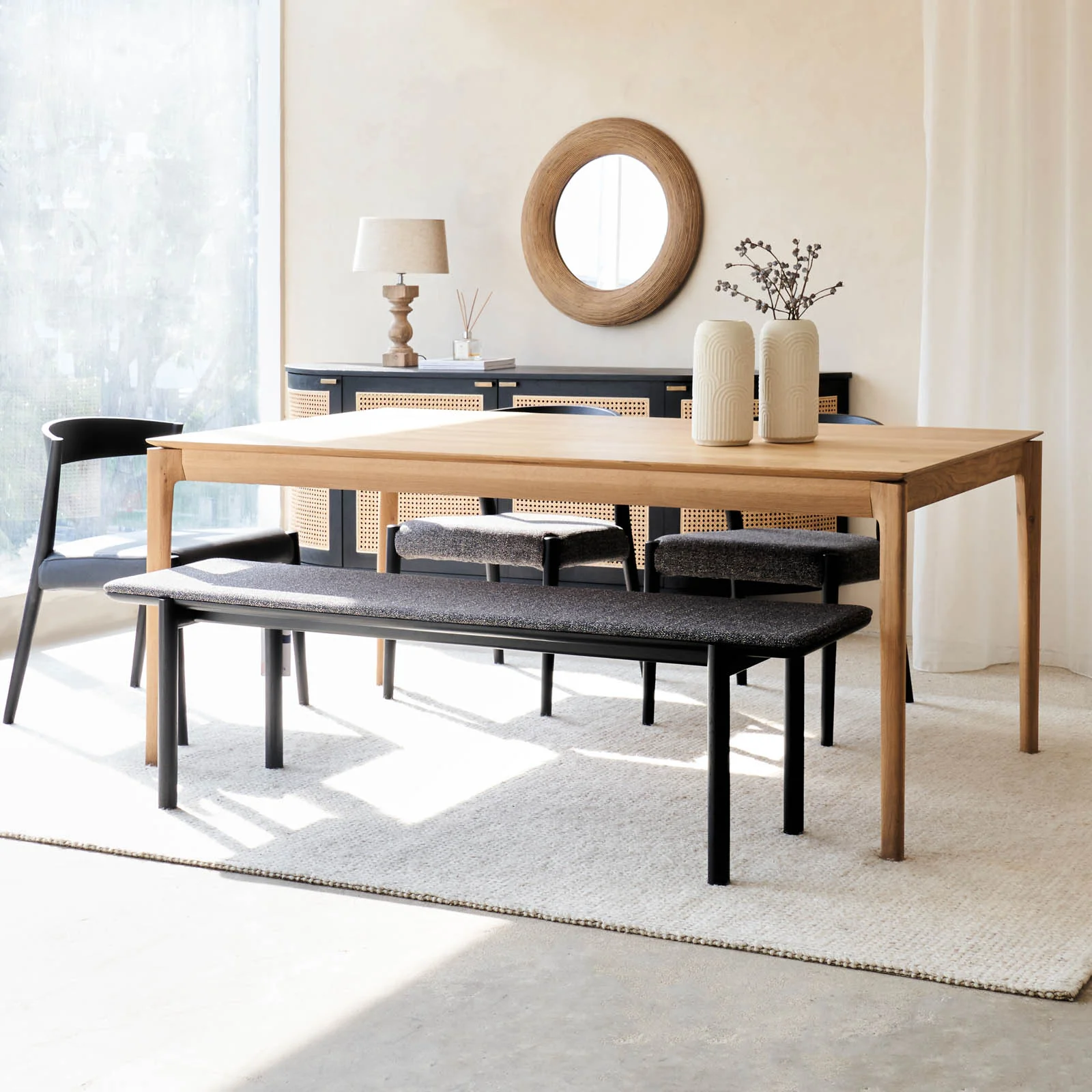 Folk Bench | Black Frame - Cinder (160cm) - Image 4