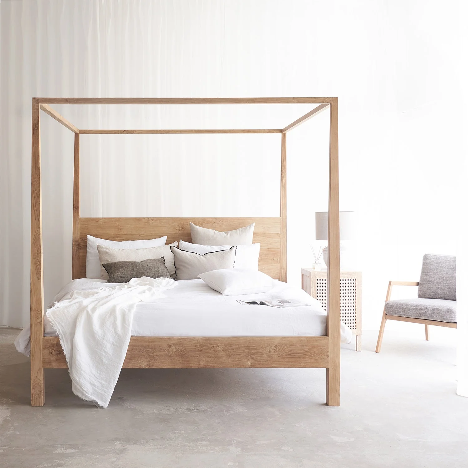 Four Poster Bed Frame | Teak - Natural