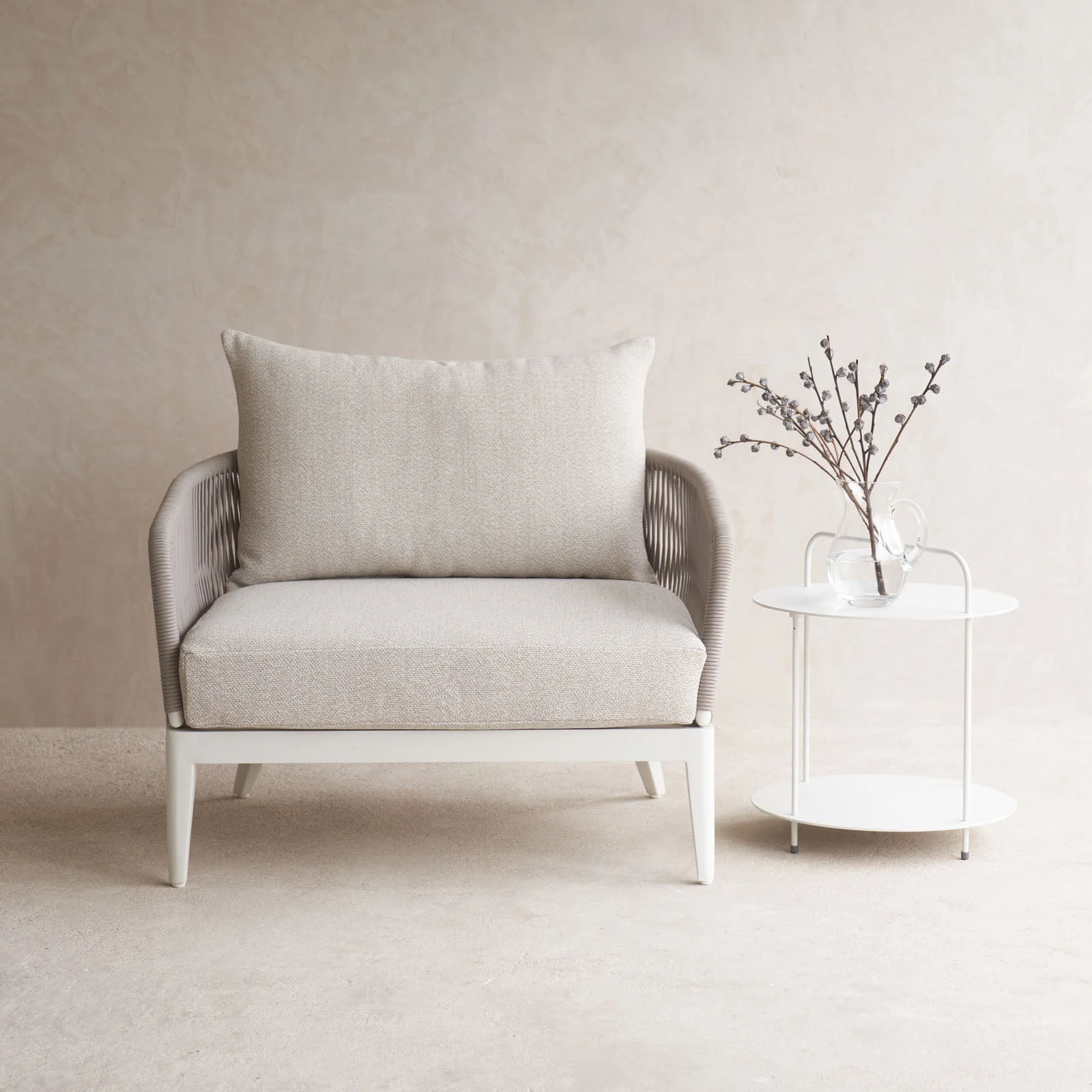 Hamilton Outdoor Armchair | White Frame - Taupe (95cm) - Image 3