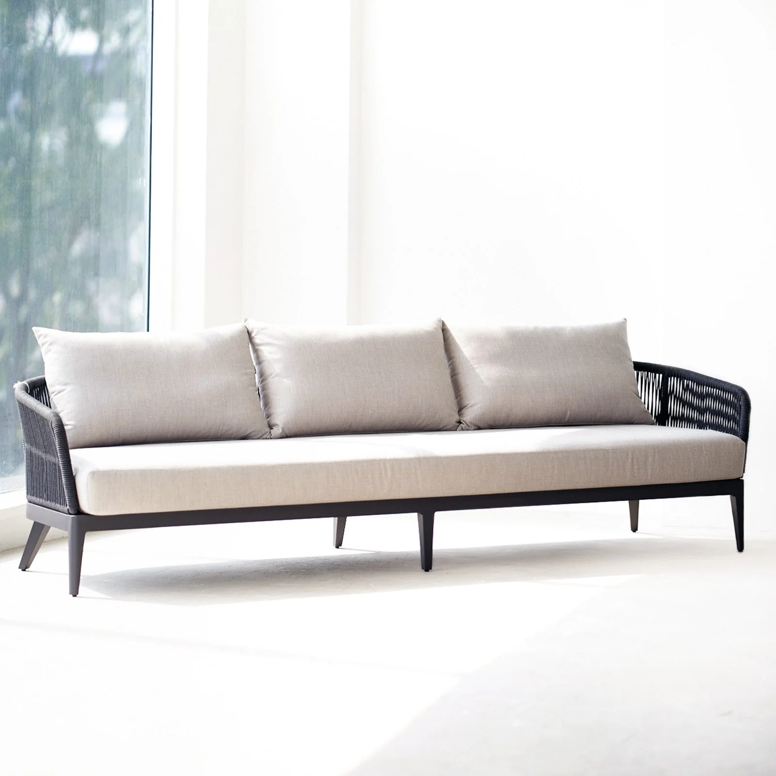 Hamilton Outdoor Sofa | 3 Seater Black Frame - Grey (252cm) - Image 4