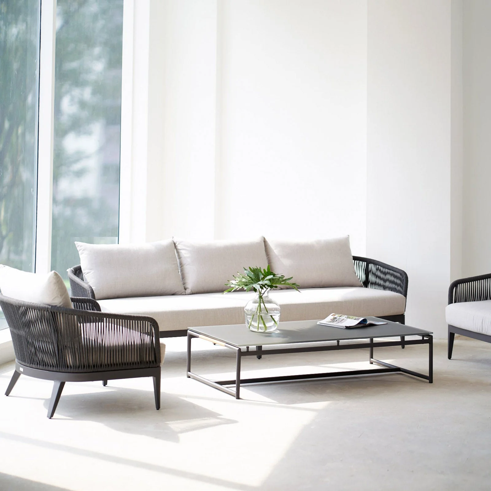 Hamilton Outdoor Sofa | 3 Seater Black Frame - Grey (252cm) - Image 5