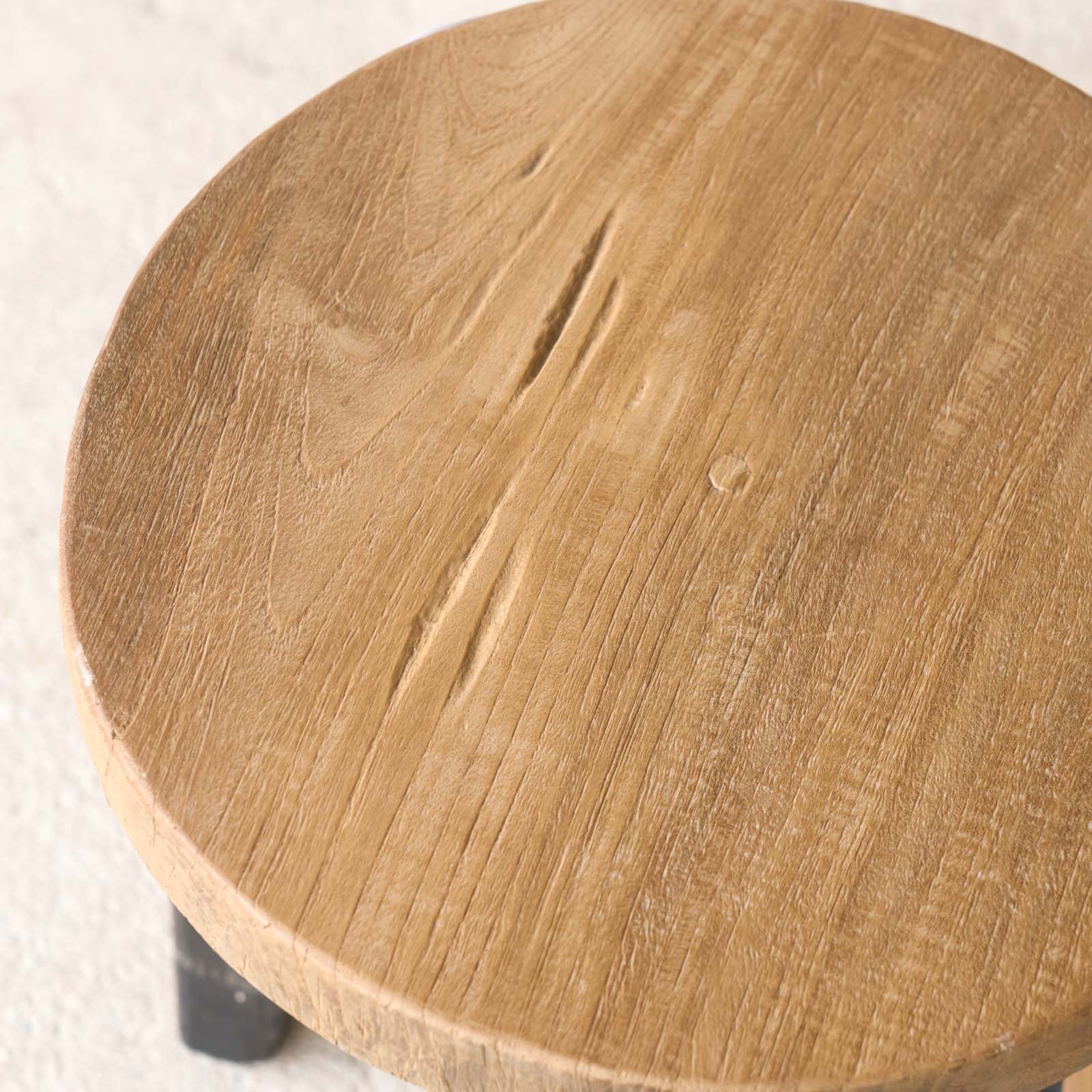 Java Round Stool | Teak Frame - Black Legs - Image 3