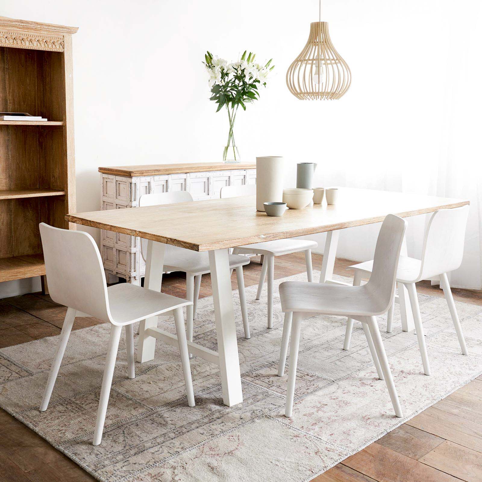 Java Teak Dining Table | Whitewash with A-Frame Base - Image 9