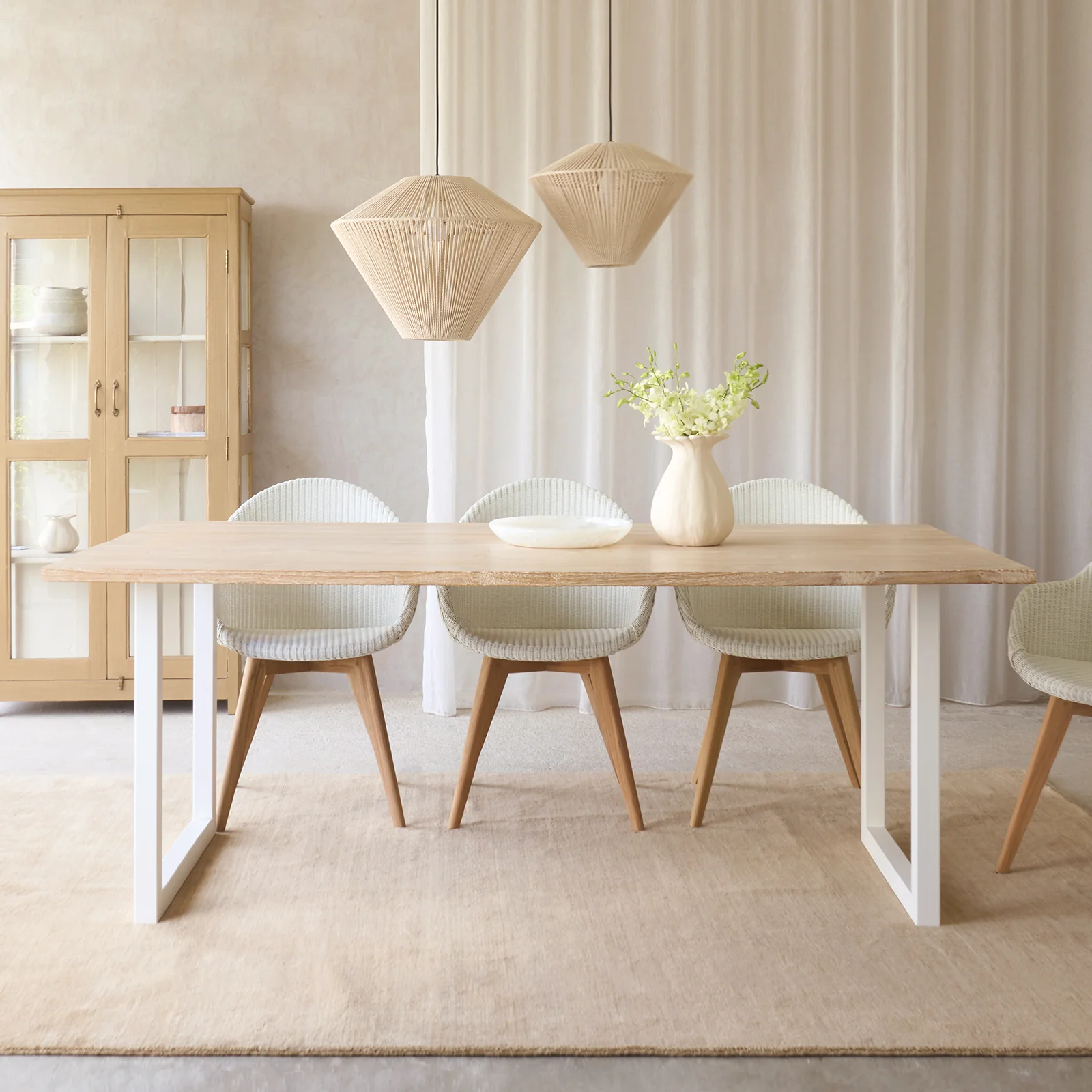 Java Teak Dining Table | Whitewash with U-Base