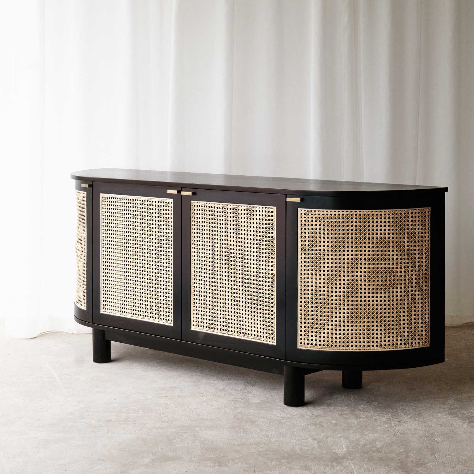Luna Rattan Sideboard | Teak - Black (200cm) - Image 4
