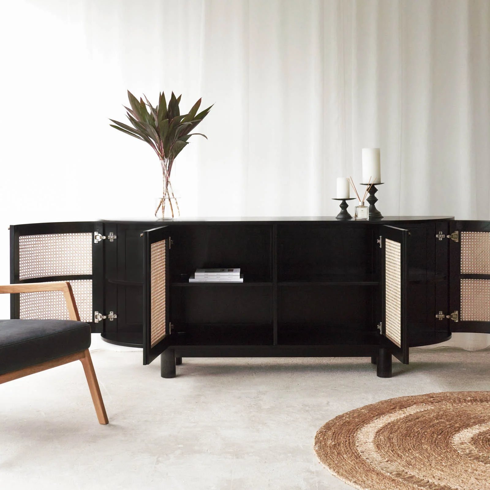 Luna Rattan Sideboard | Teak - Black (200cm) - Image 6