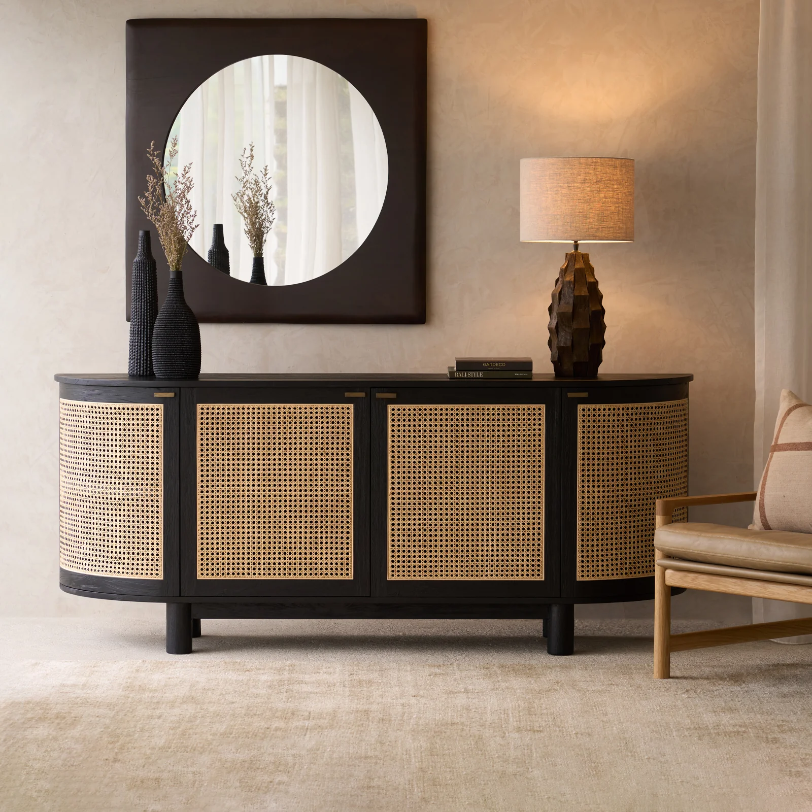 Luna Rattan Sideboard | Teak - Black (200cm) - Image 8