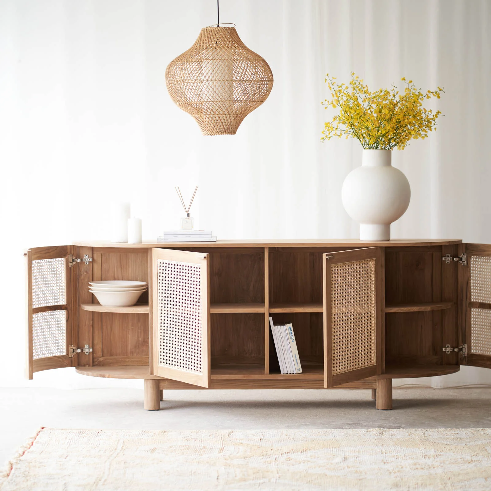 Luna Rattan Sideboard | Teak - Natural (200cm) - Image 6