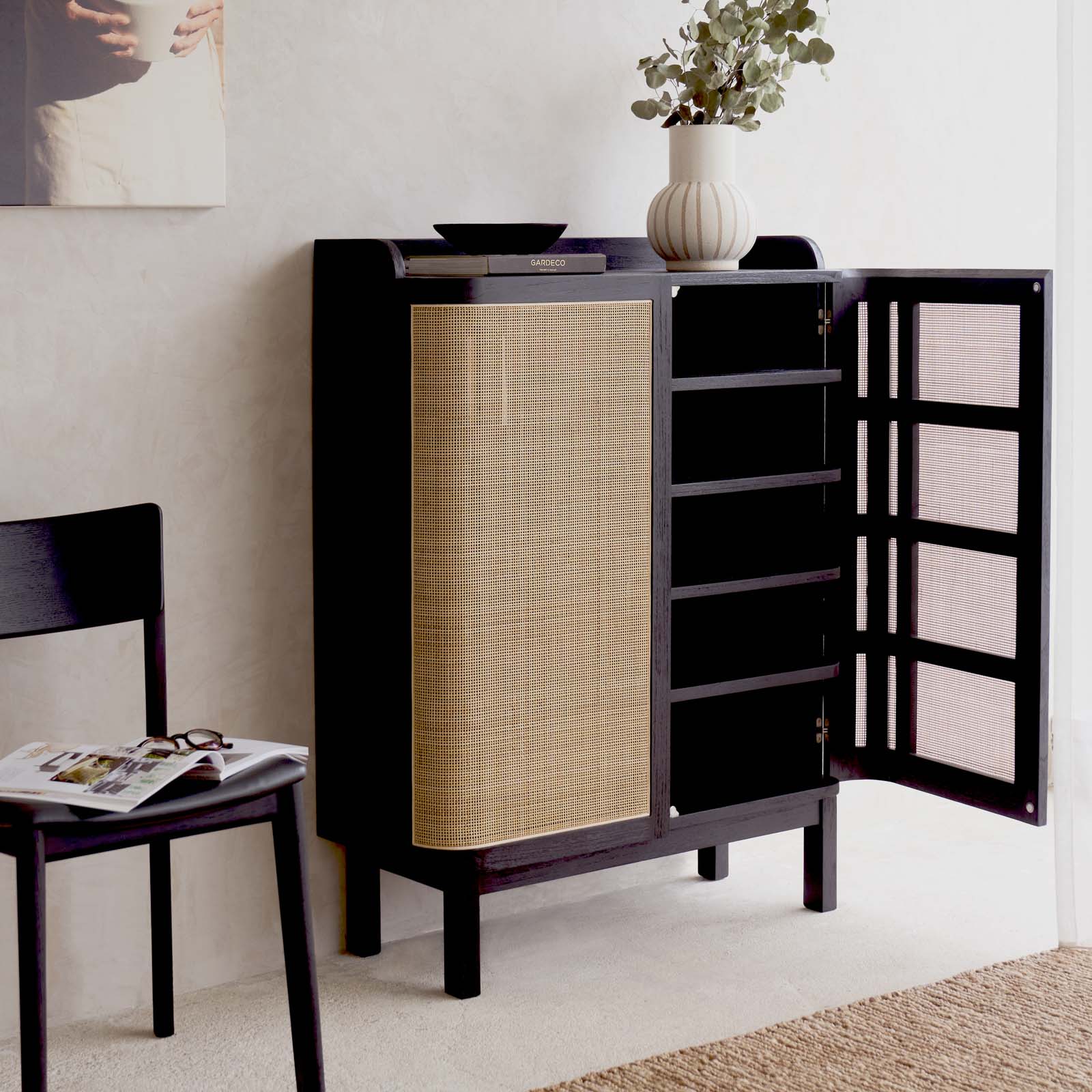 Luna Shoe Cabinet | Teak - Black (90cm) - Image 3