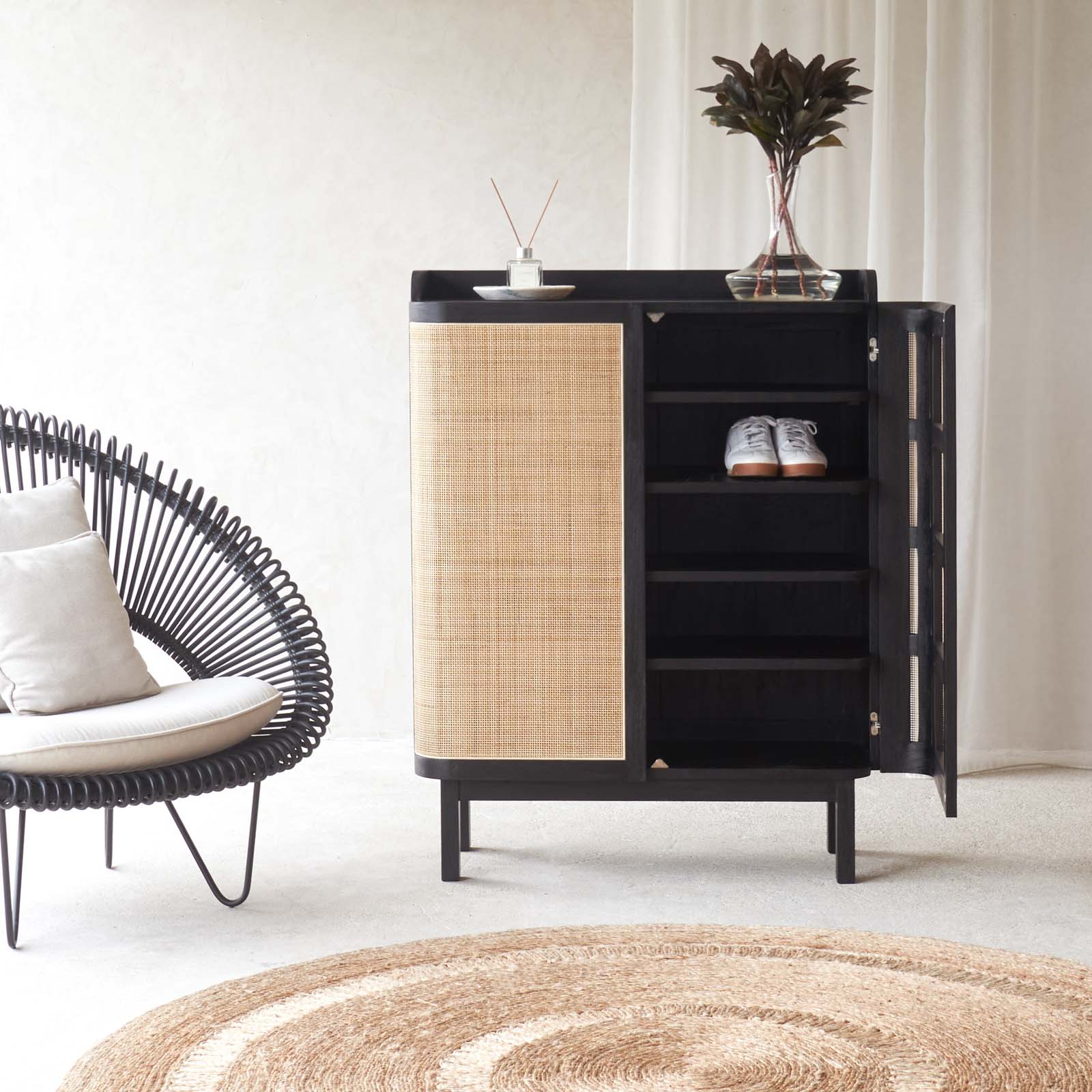Luna Shoe Cabinet | Teak - Black (90cm) - Image 5