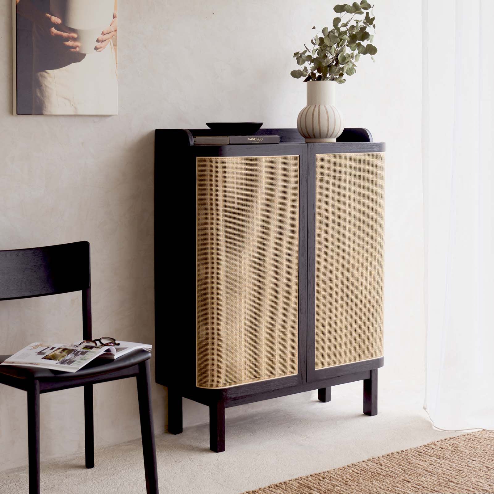 Luna Shoe Cabinet | Teak - Black (90cm) - Image 7
