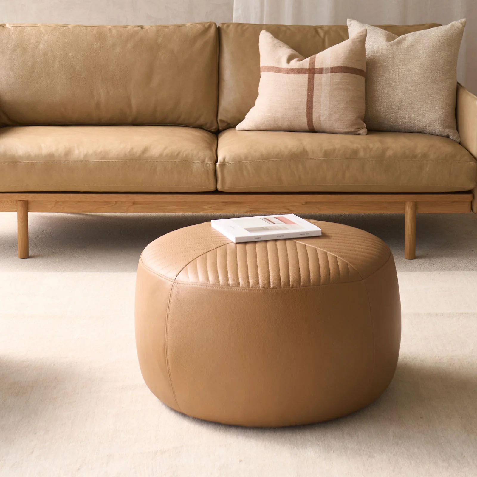 Manchego Leather Ottoman | Pecan - Image 5