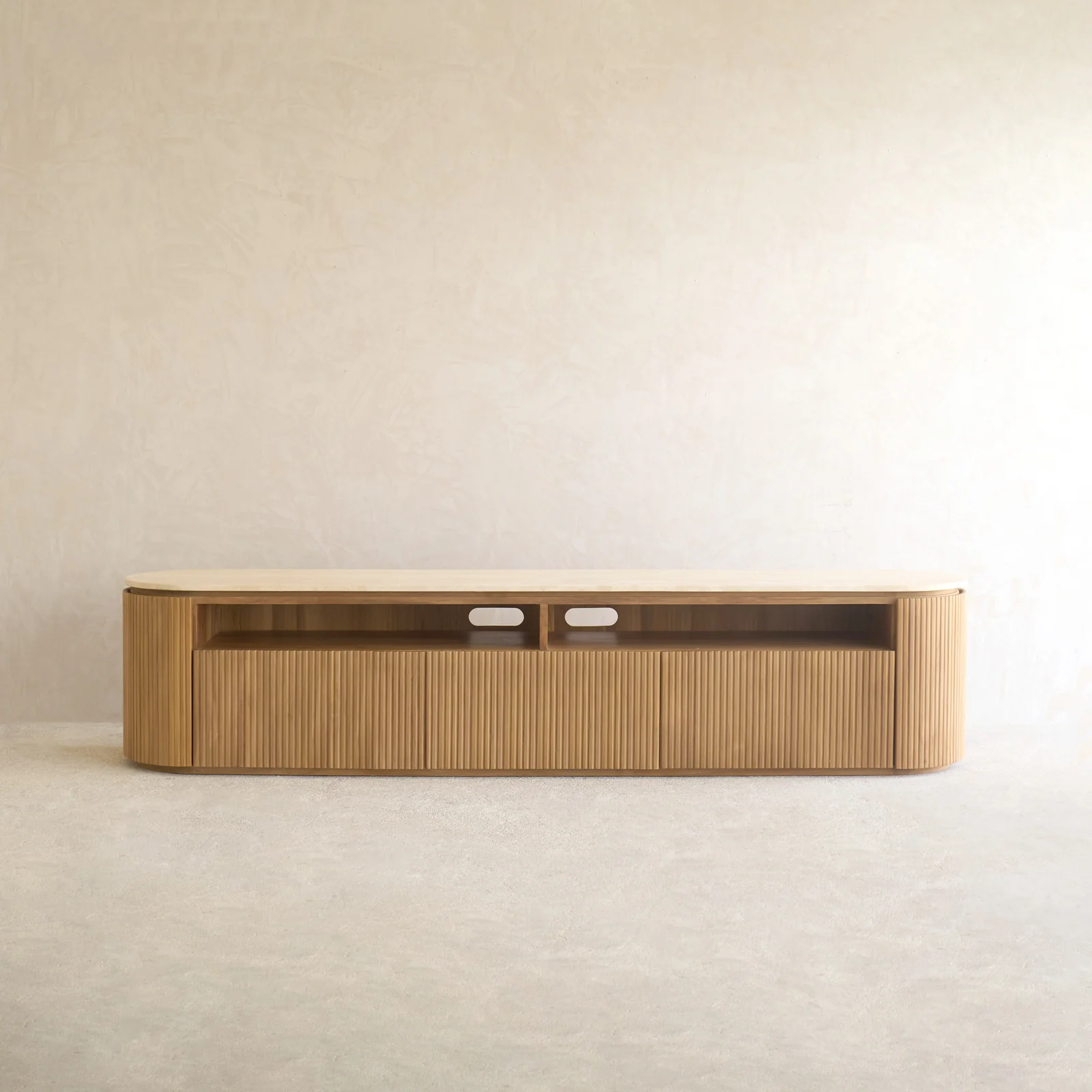 Moher Travertine TV Console | Teak - Natural (230cm) - Image 10