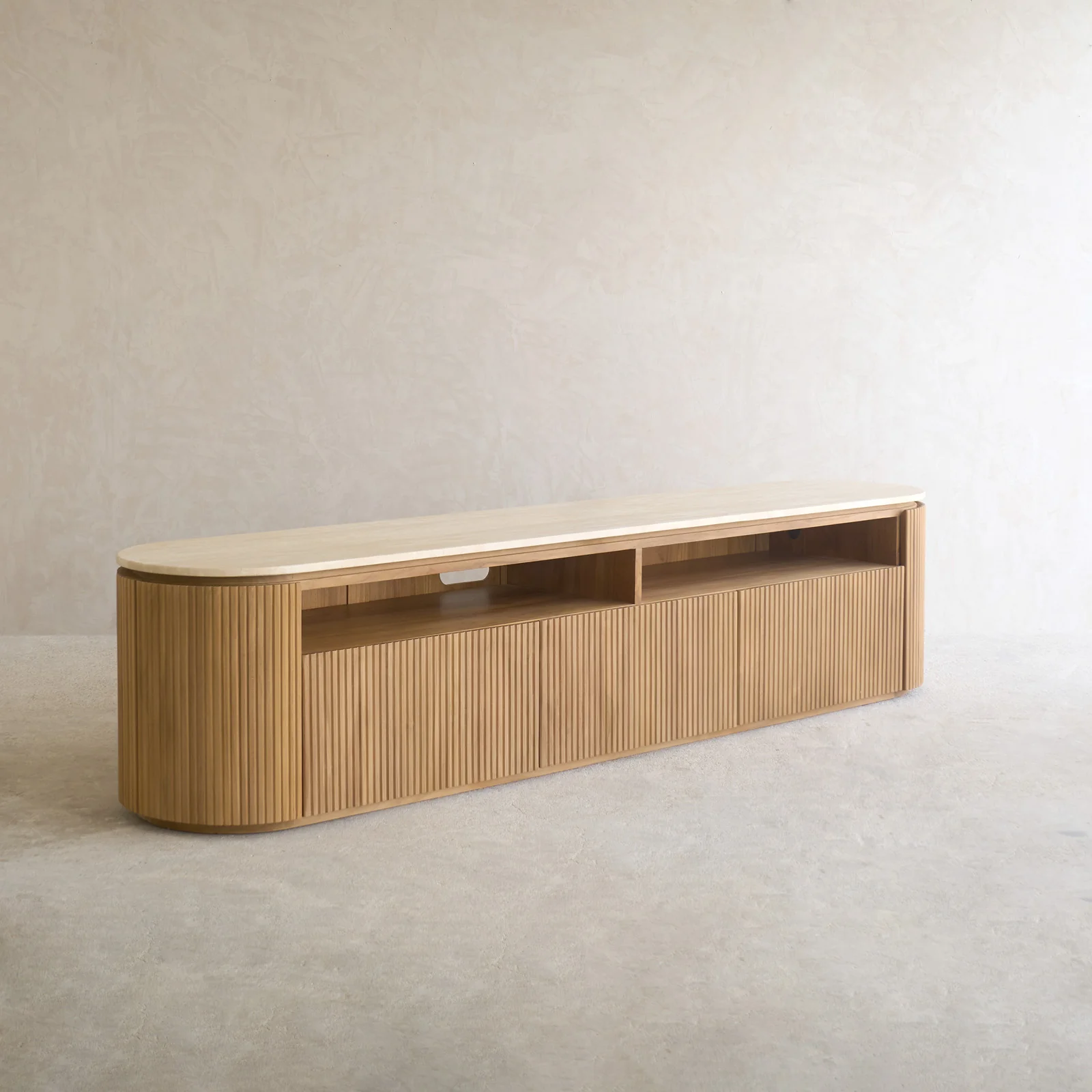 Moher Travertine TV Console | Teak - Natural (230cm) - Image 3
