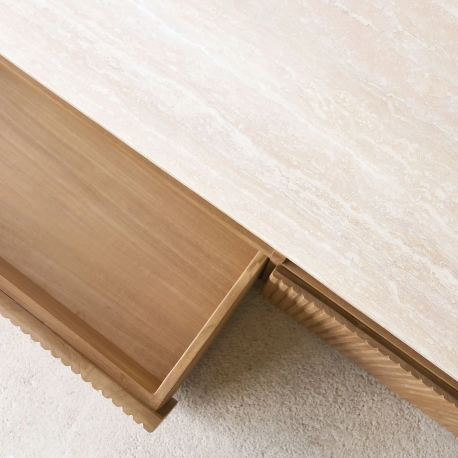 Moher Travertine TV Console | Teak - Natural (230cm) - Image 5