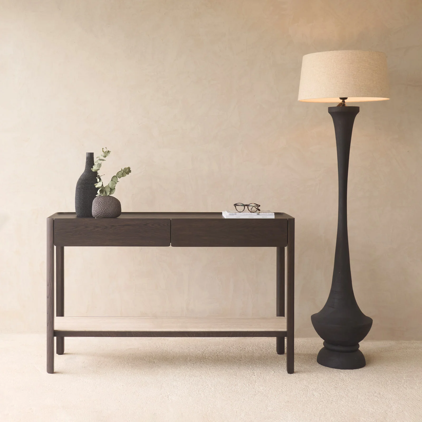 Nell Console | Travertine with Bison Oak Frame