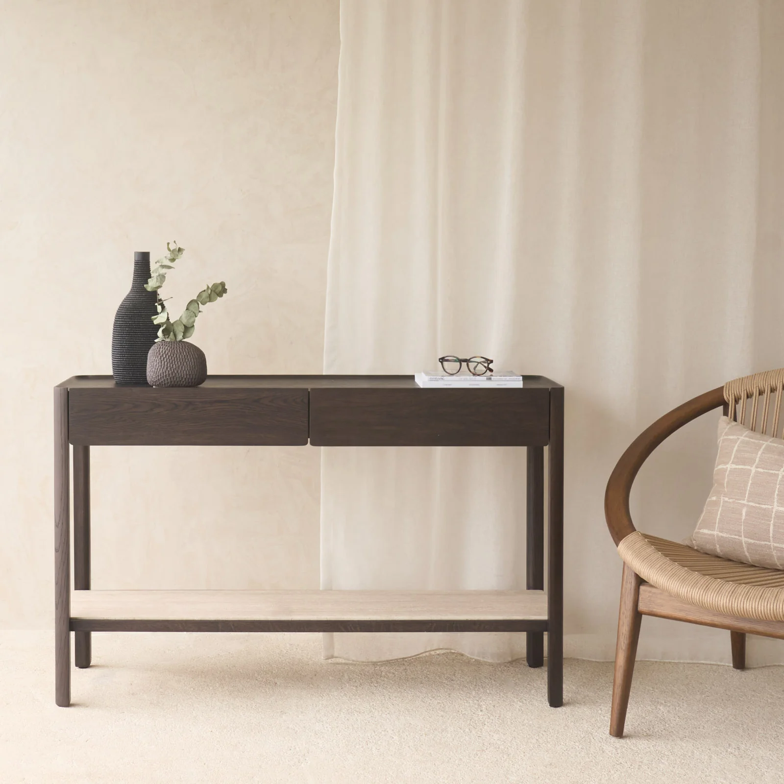 Nell Console | Travertine with Bison Oak Frame - Image 10