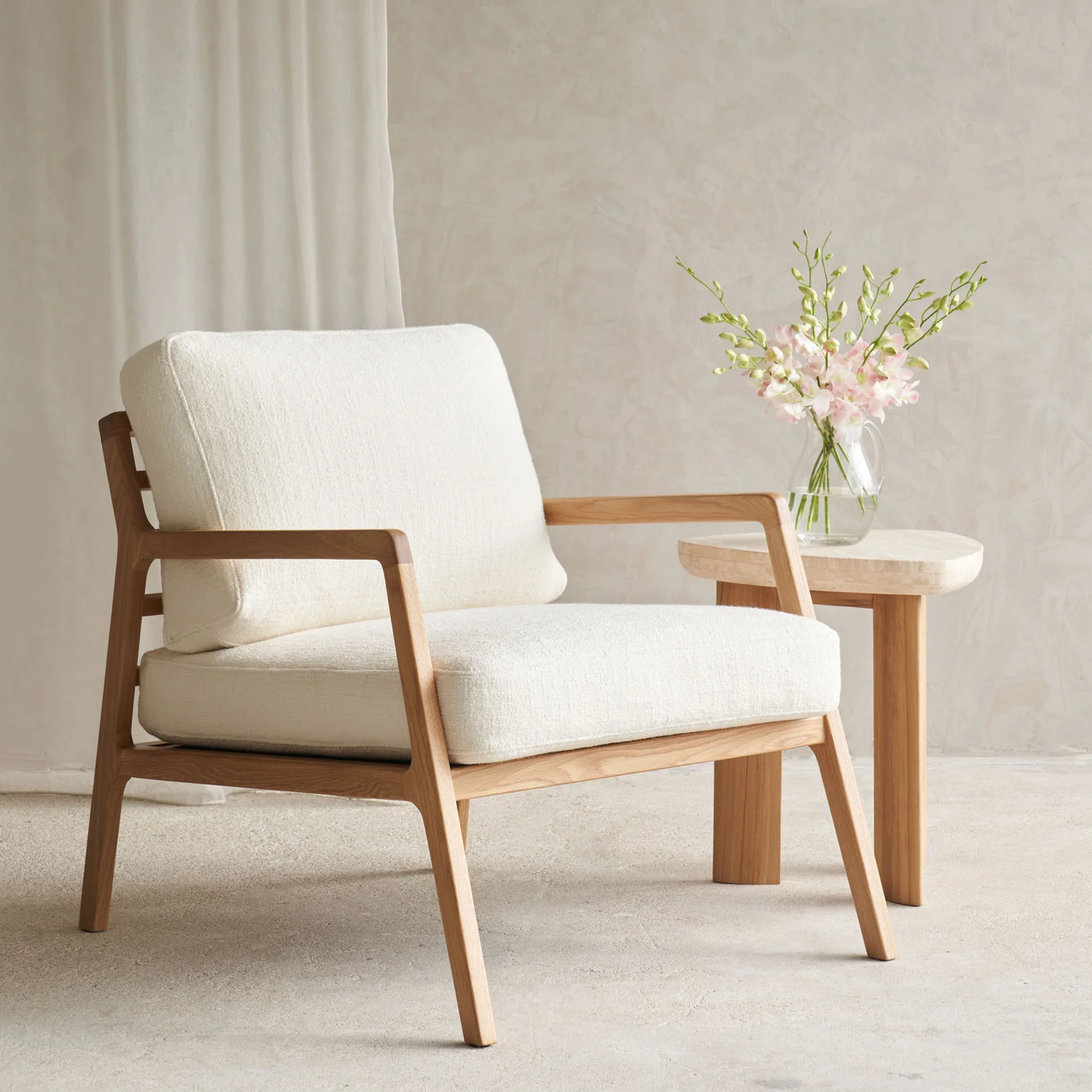 Nysse Fabric Armchair | Oak Frame - Panna Cotta - Image 6