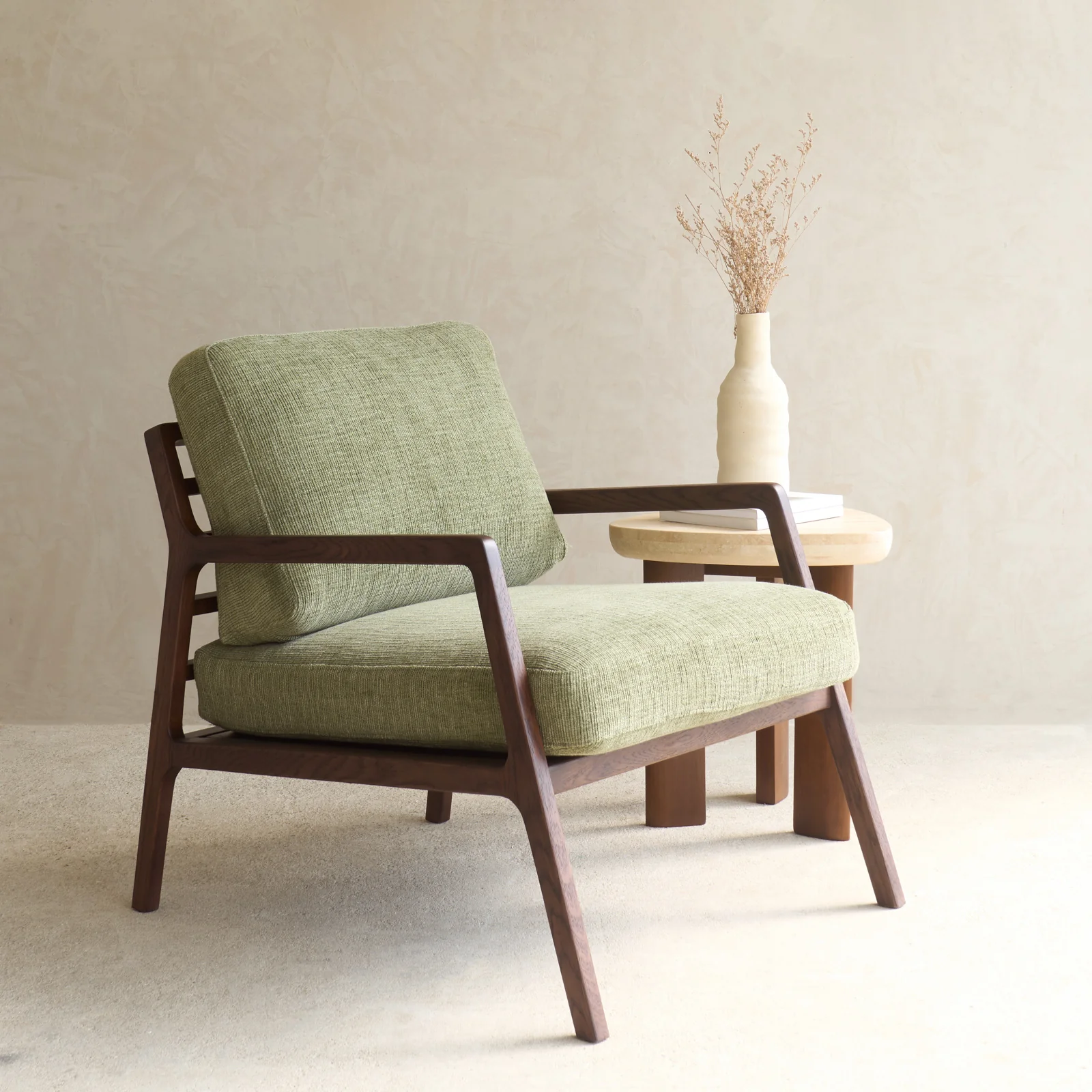 Nysse Fabric Armchair | Espresso Oak Frame - Glen - Image 3