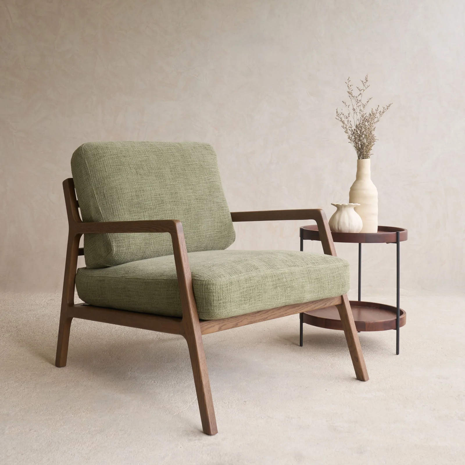Nysse Fabric Armchair | Latte Oak Frame - Glen - Image 4