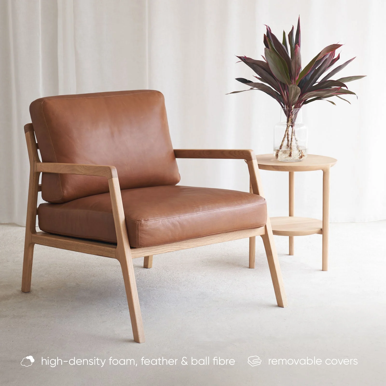 Nysse Leather Armchair | Oak Frame - Saddle - Image 4