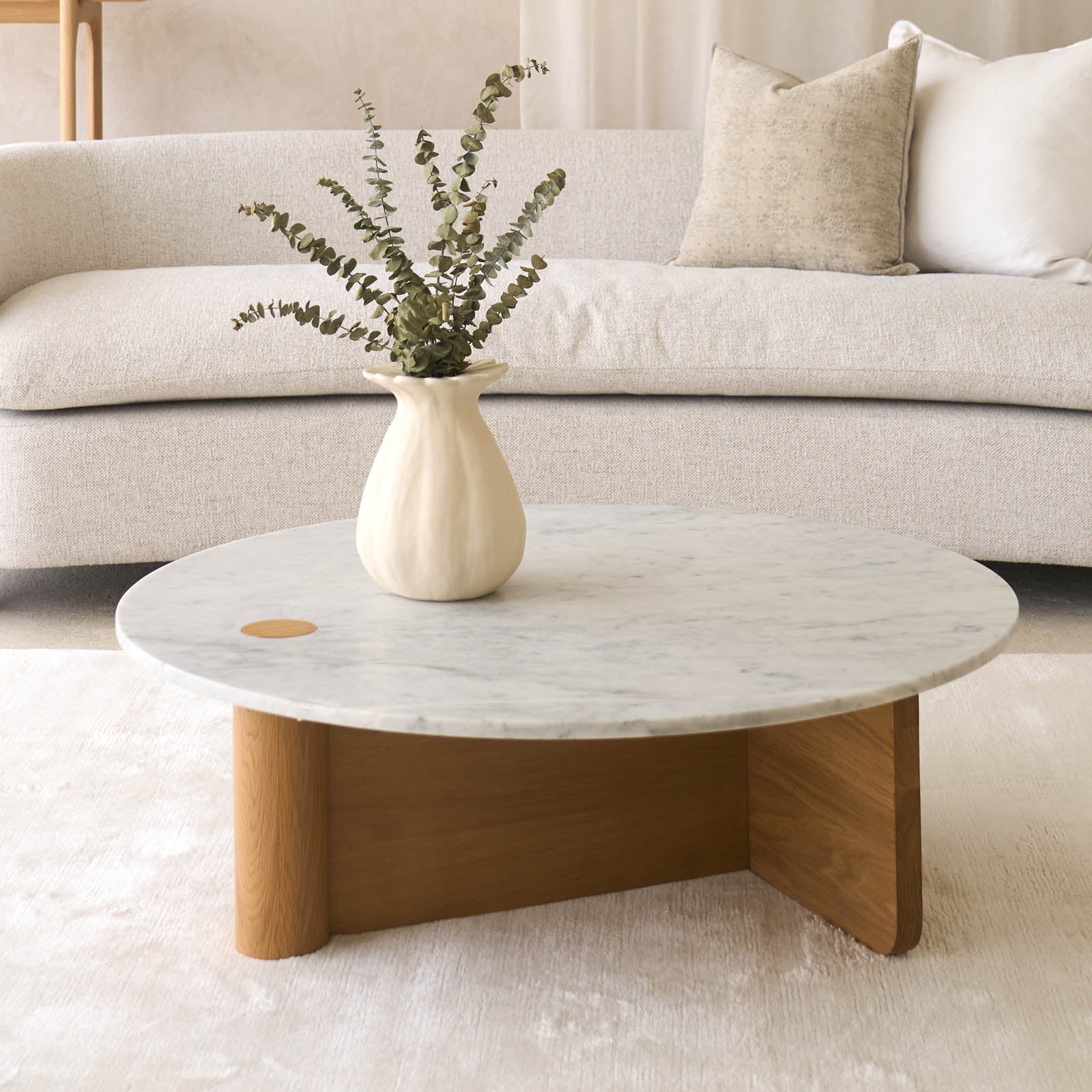 Pivot Coffee Table | Marble Top with Oak Base - Image 3