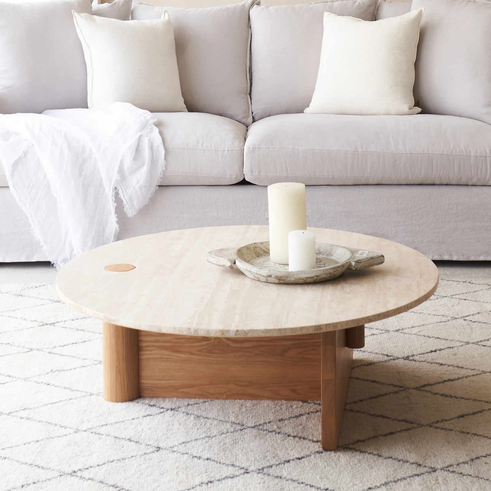 Pivot Coffee Table | Travertine Top with Oak Base - Image 3