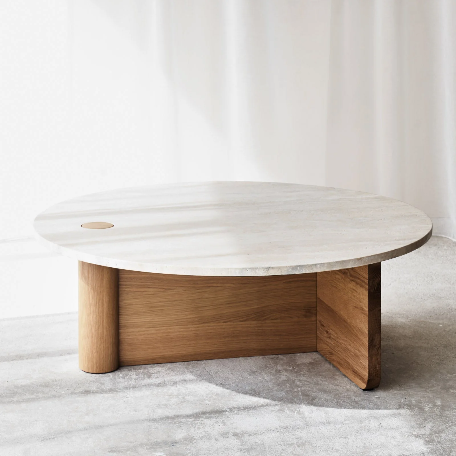 Pivot Coffee Table | Travertine Top with Oak Base - Image 6