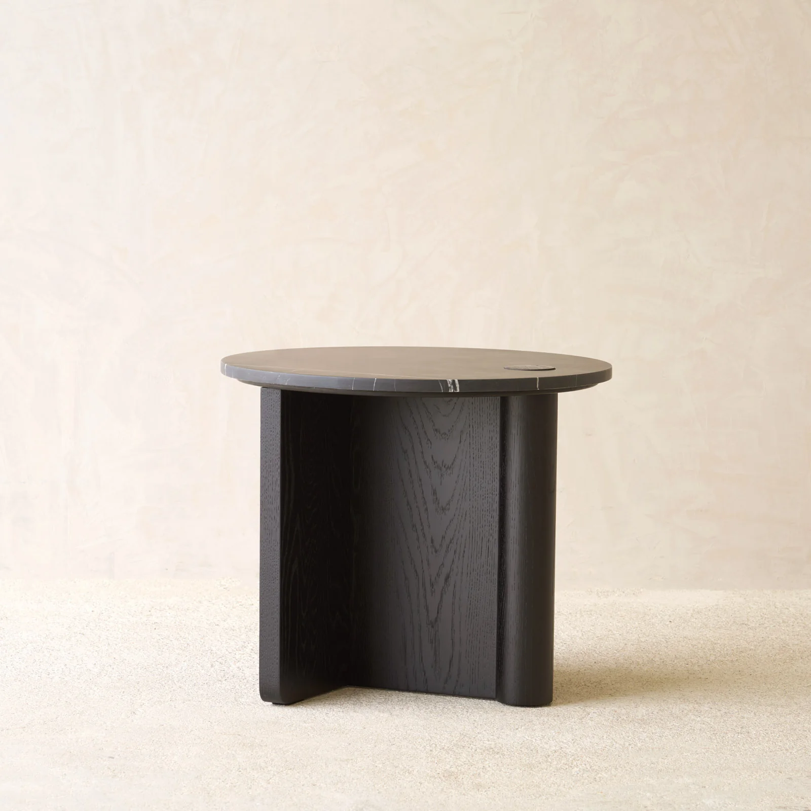 Pivot Side Table | Nero Marble with Black Oak Base (50cm) - Image 3