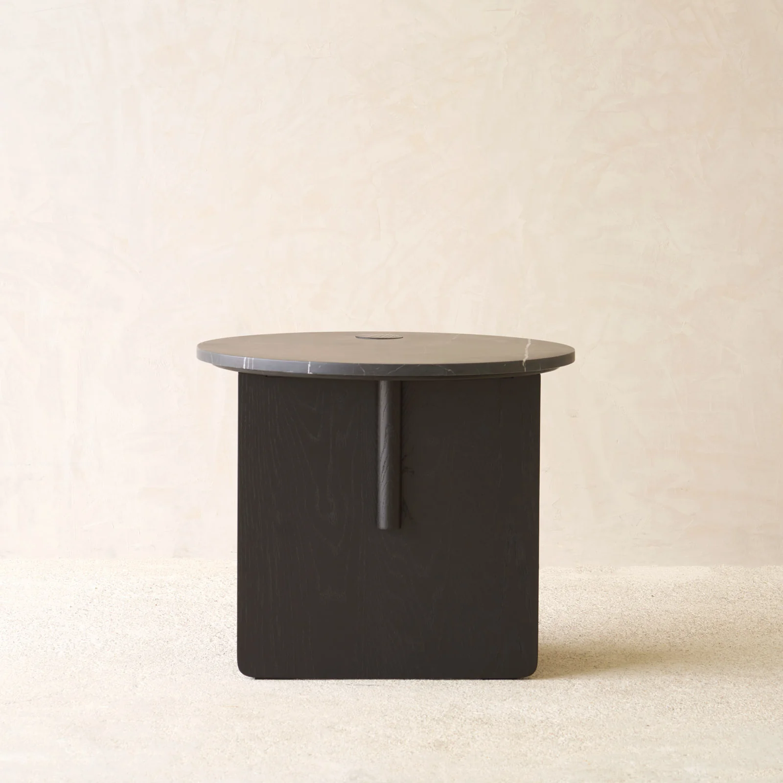 Pivot Side Table | Nero Marble with Black Oak Base (50cm) - Image 6