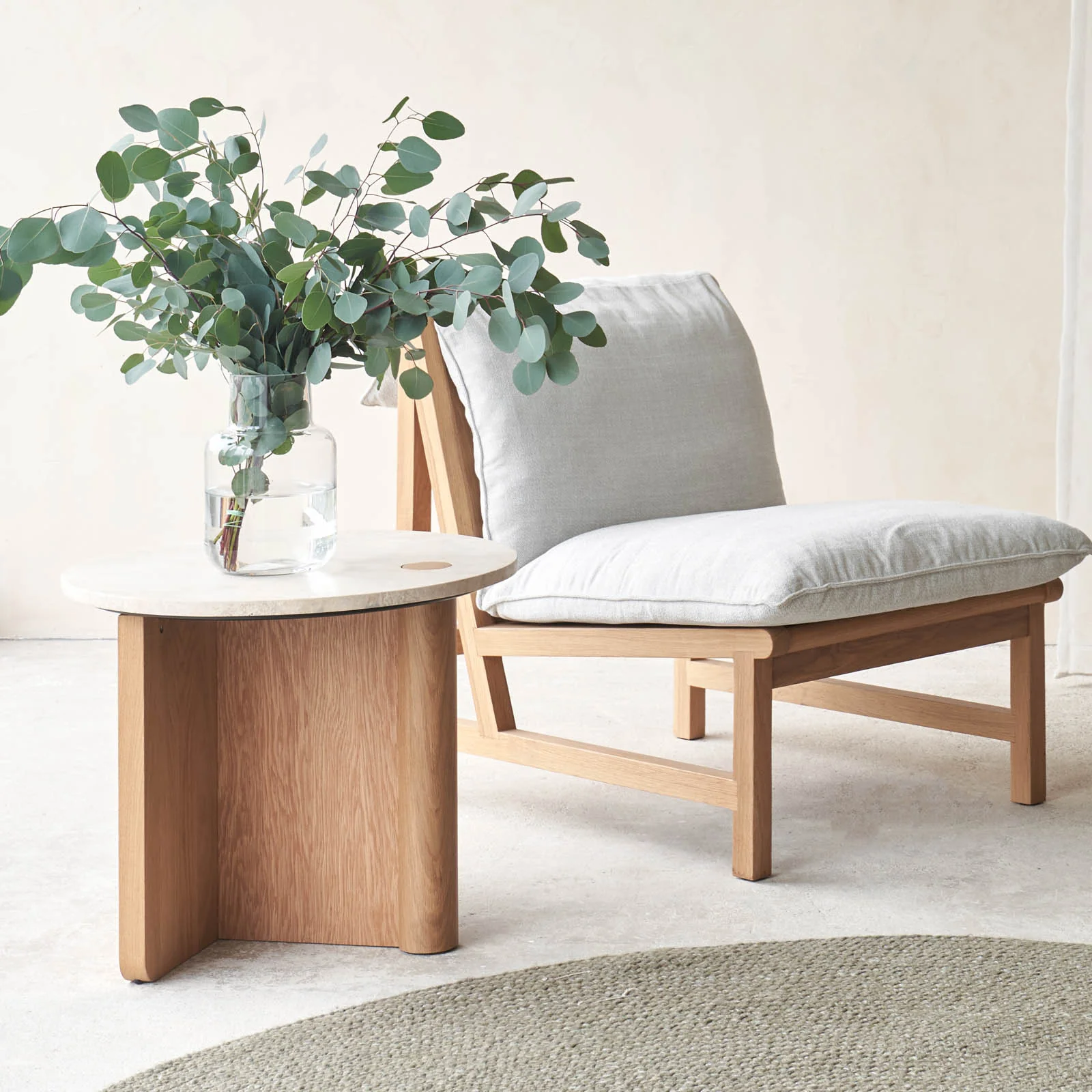 Pivot Side Table | Travertine with Oak Base (50cm) - Image 4