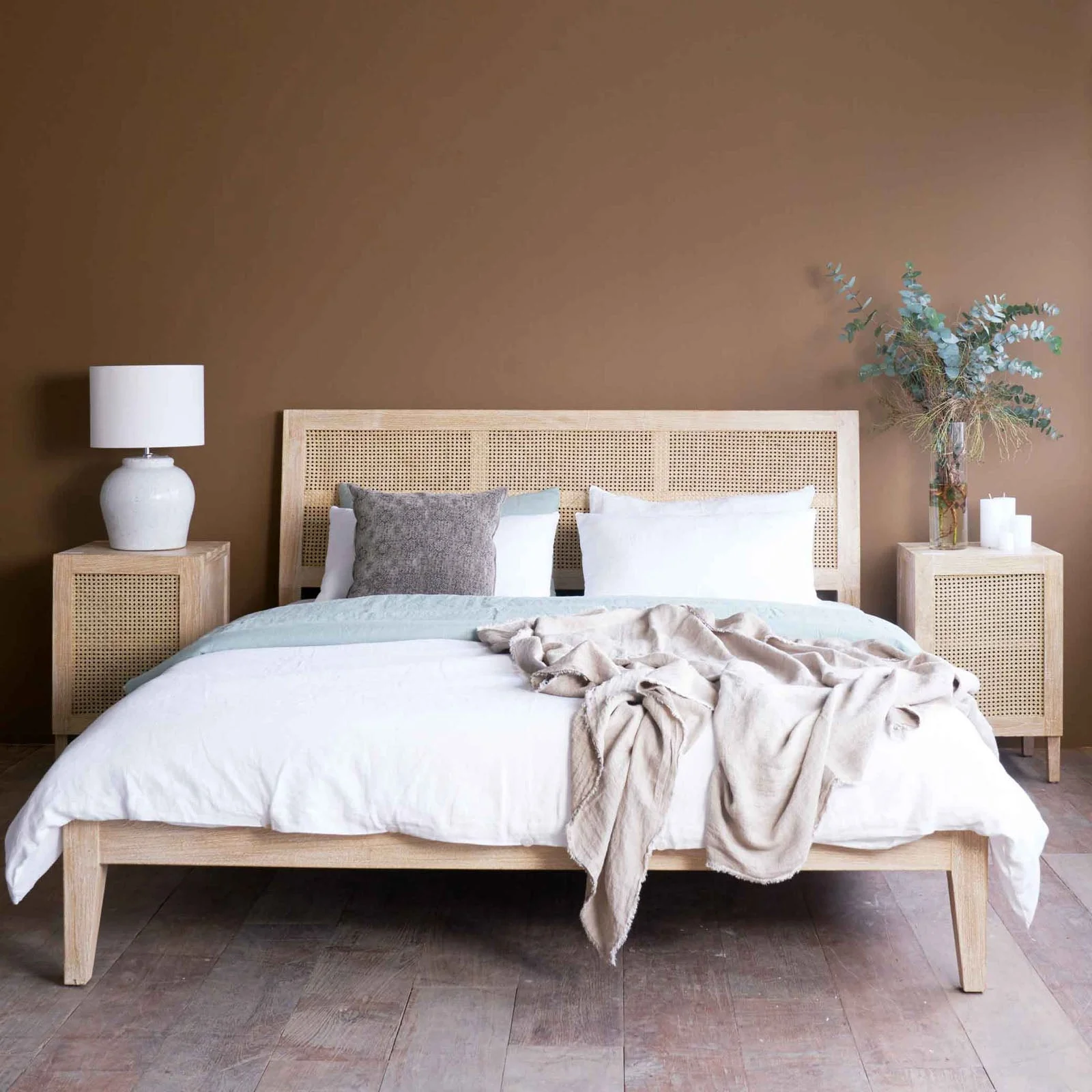 Rattan Bedside Table | Teak - Whitewash - Image 3
