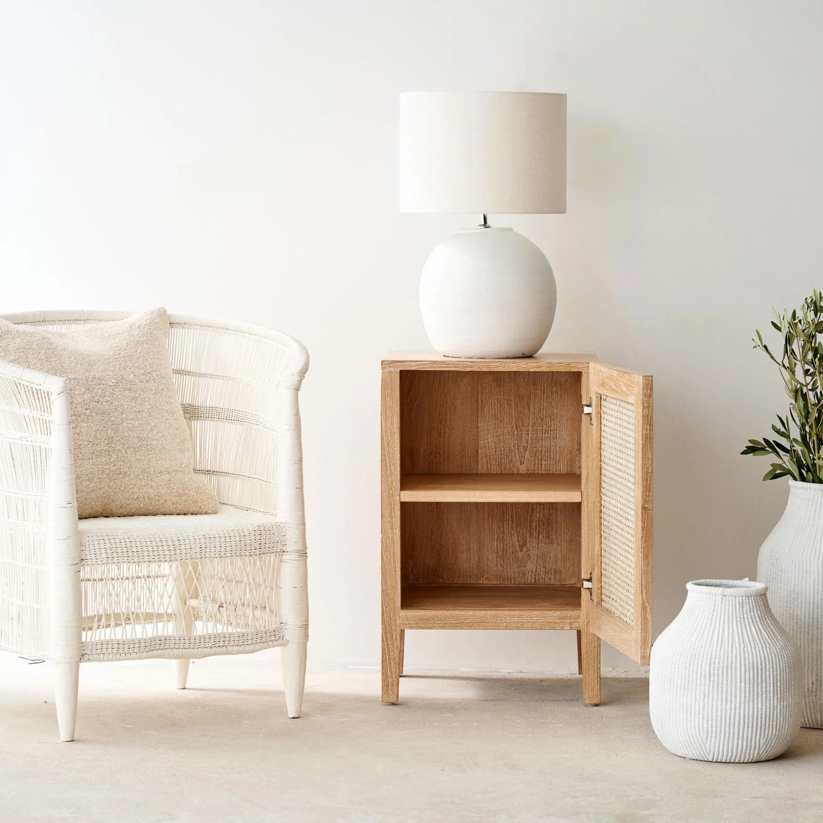 Rattan Bedside Table | Teak - Whitewash - Image 5