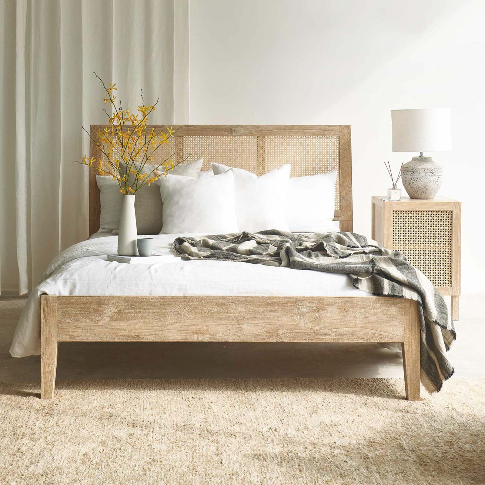 Rattan Bedside Table | Teak - Whitewash - Image 7