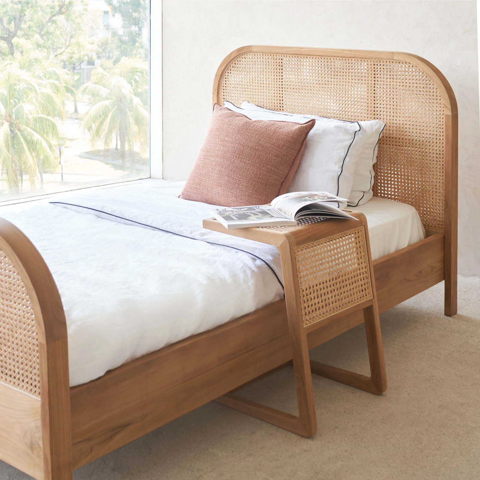 Rattan Side Table | Teak (40cm) - Image 8