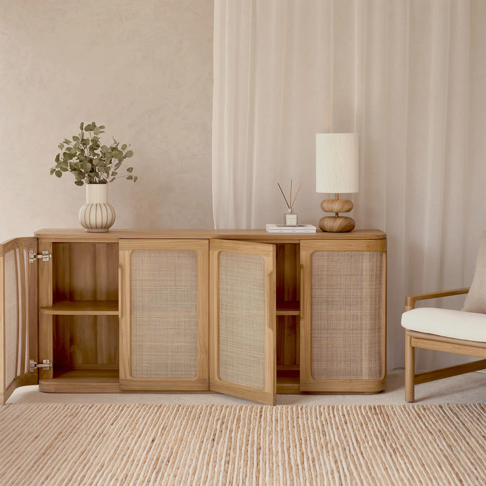Rocco Rattan Sideboard | Teak (180cm) - Image 3