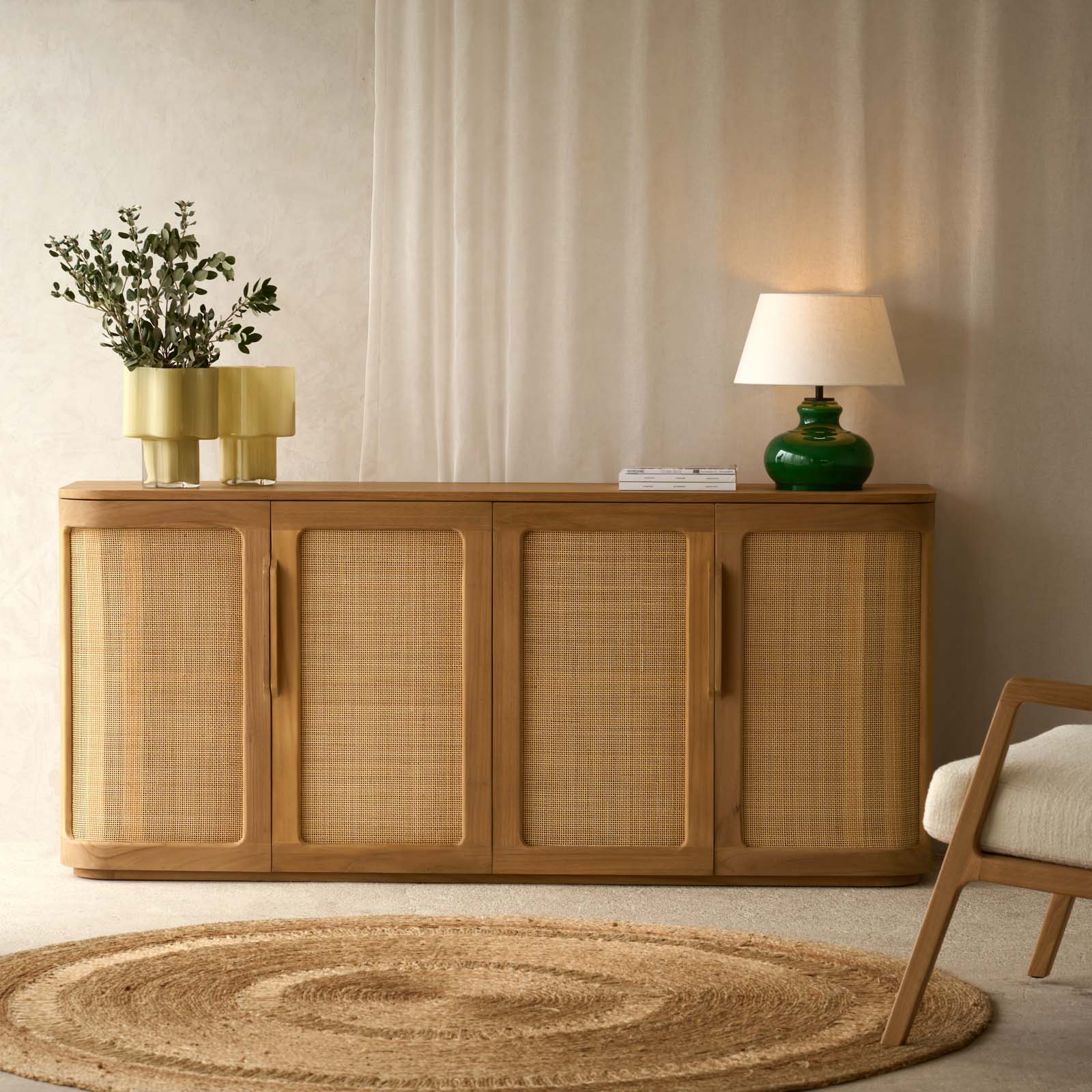 Rocco Rattan Sideboard | Teak (180cm) - Image 9