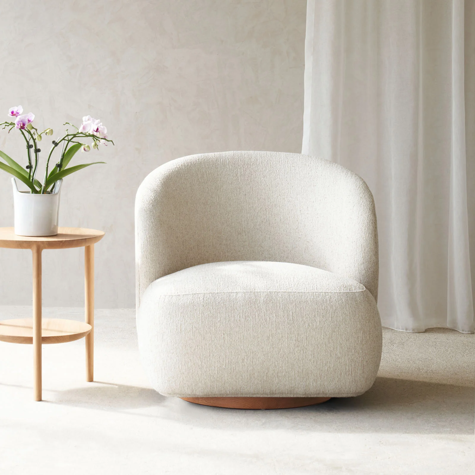 Sienna Fabric Swivel Armchair | Alabaster - Image 3