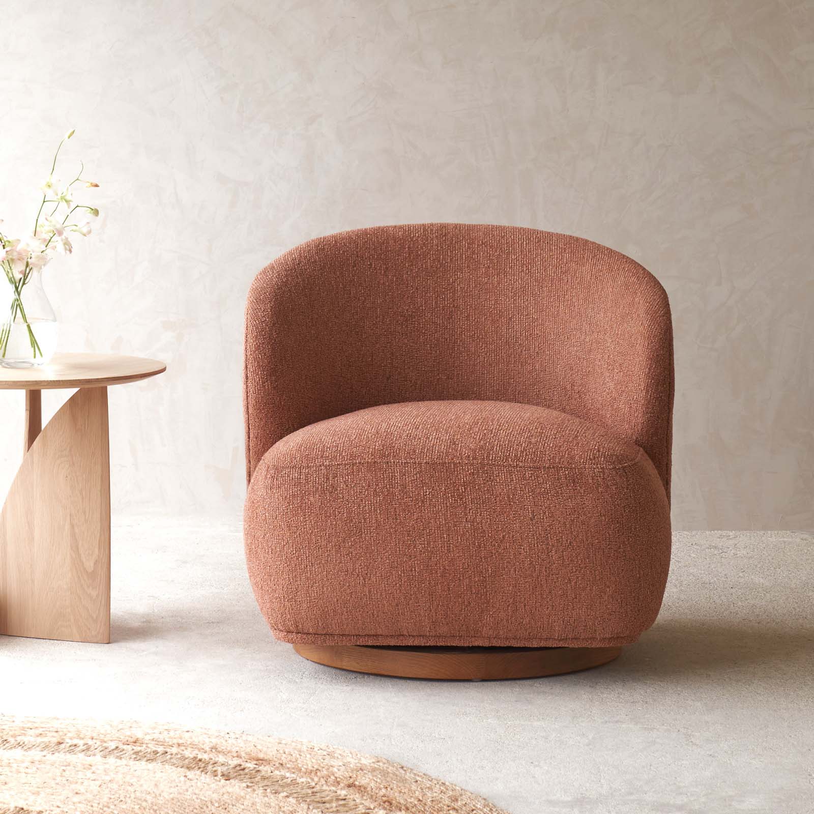Sienna Fabric Swivel Armchair | Clay - Image 3