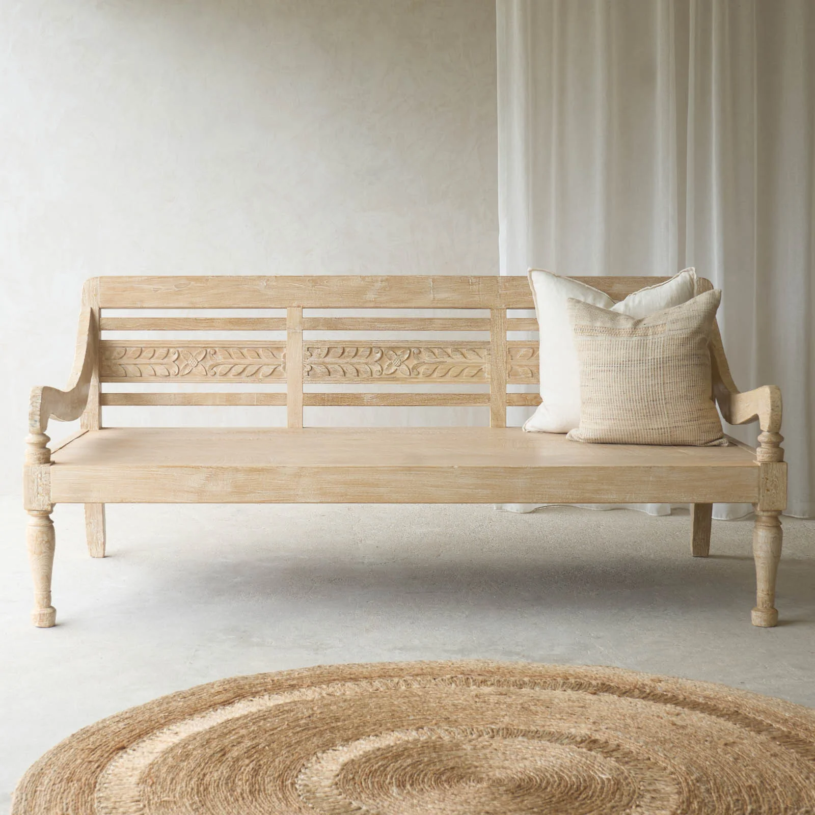 Java Carved Daybed | Teak - Whitewash A (Approx. 200cm) - Image 11