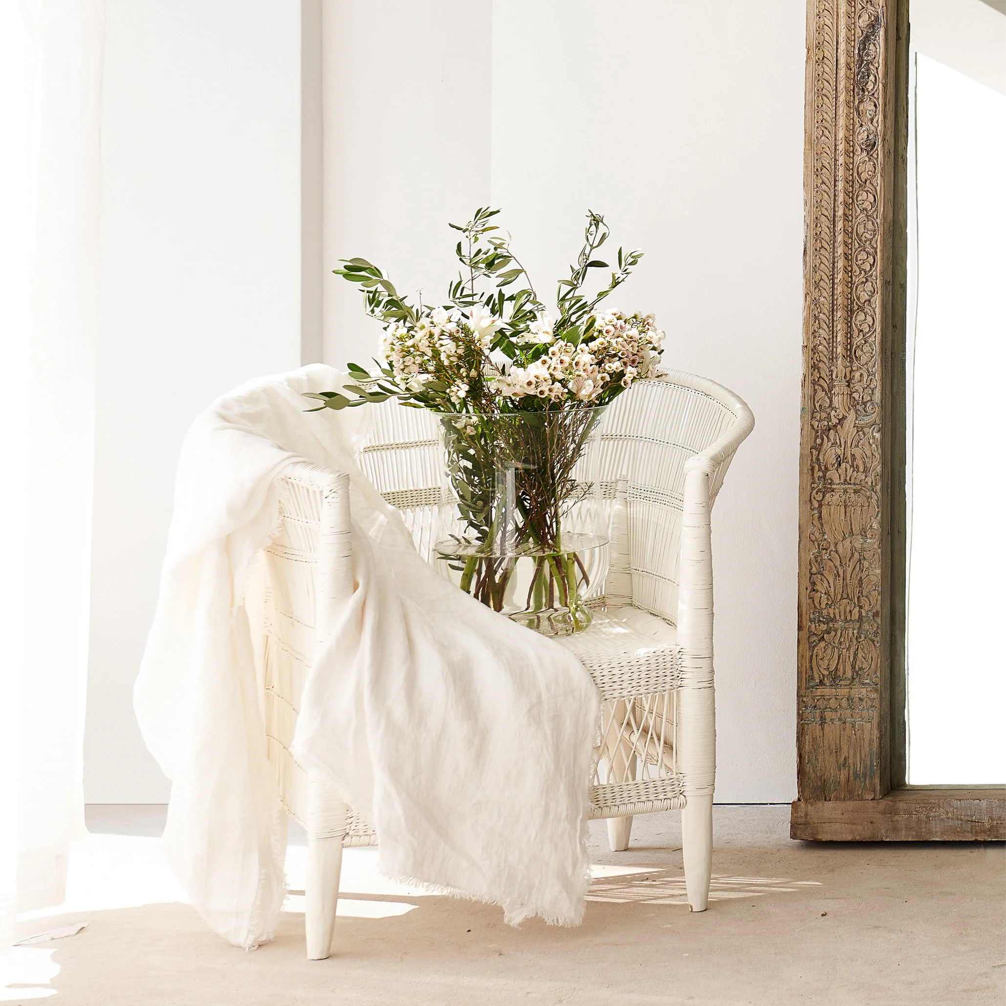 Reversible Throw | Crumpled Washed Linen - Blanc - Image 5