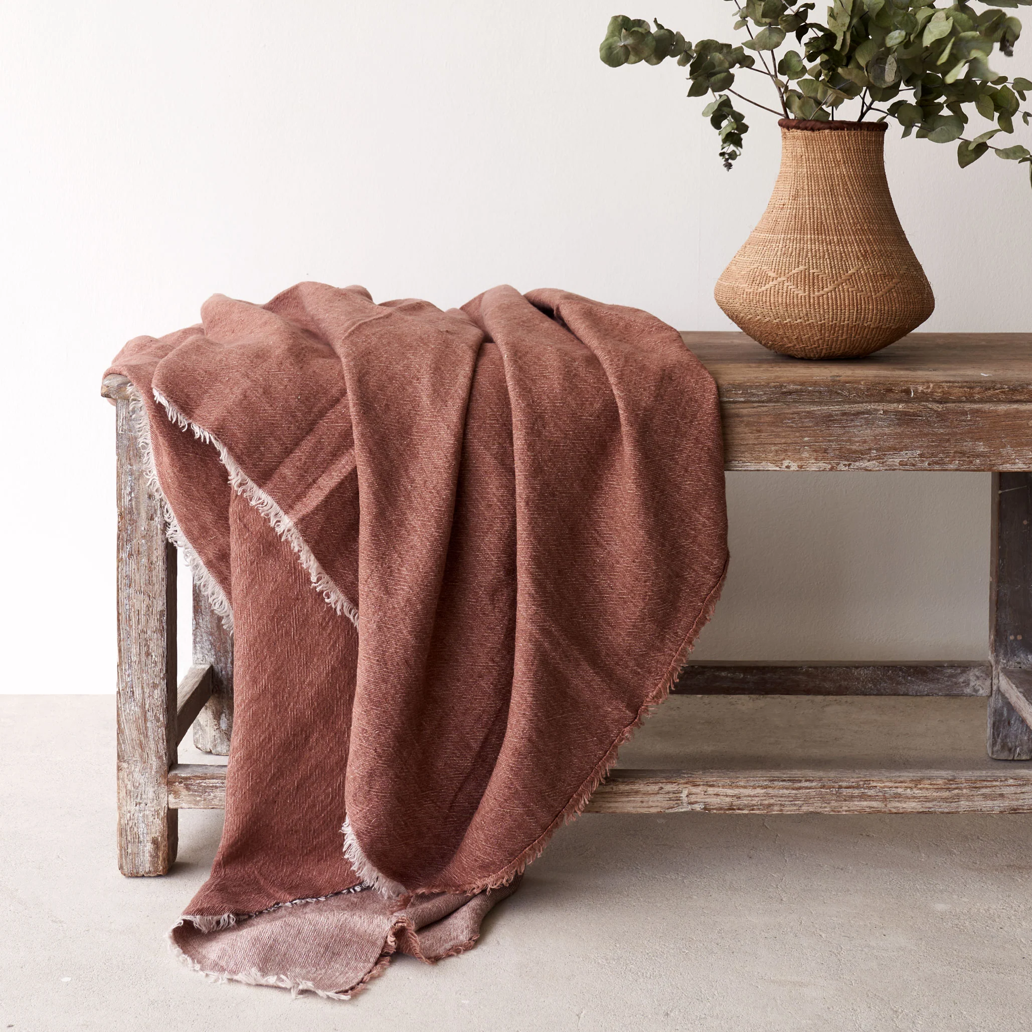 Reversible Throw | Crumpled Washed Linen - Blush