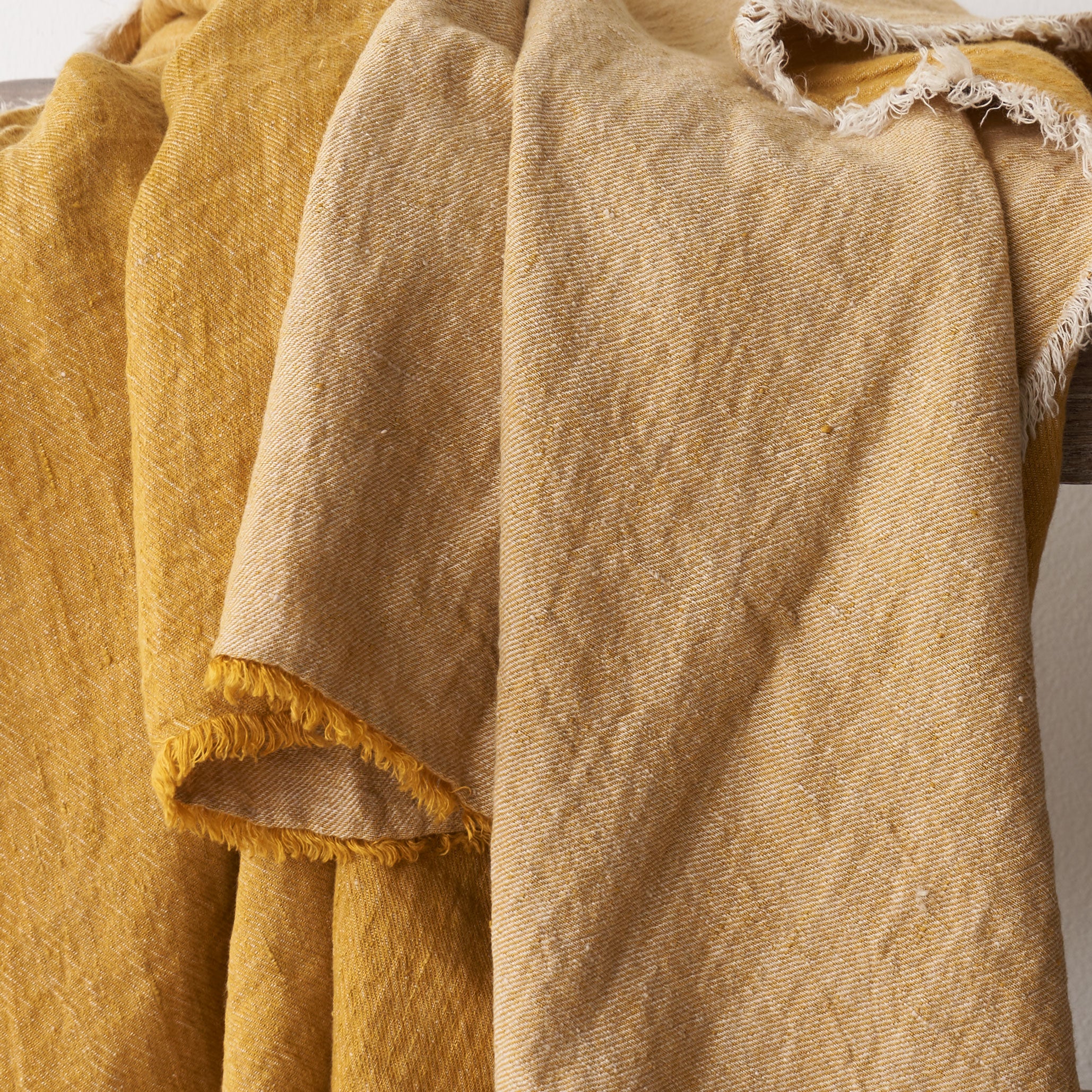 Reversible Throw | Crumpled Washed Linen - Ochre - Image 2