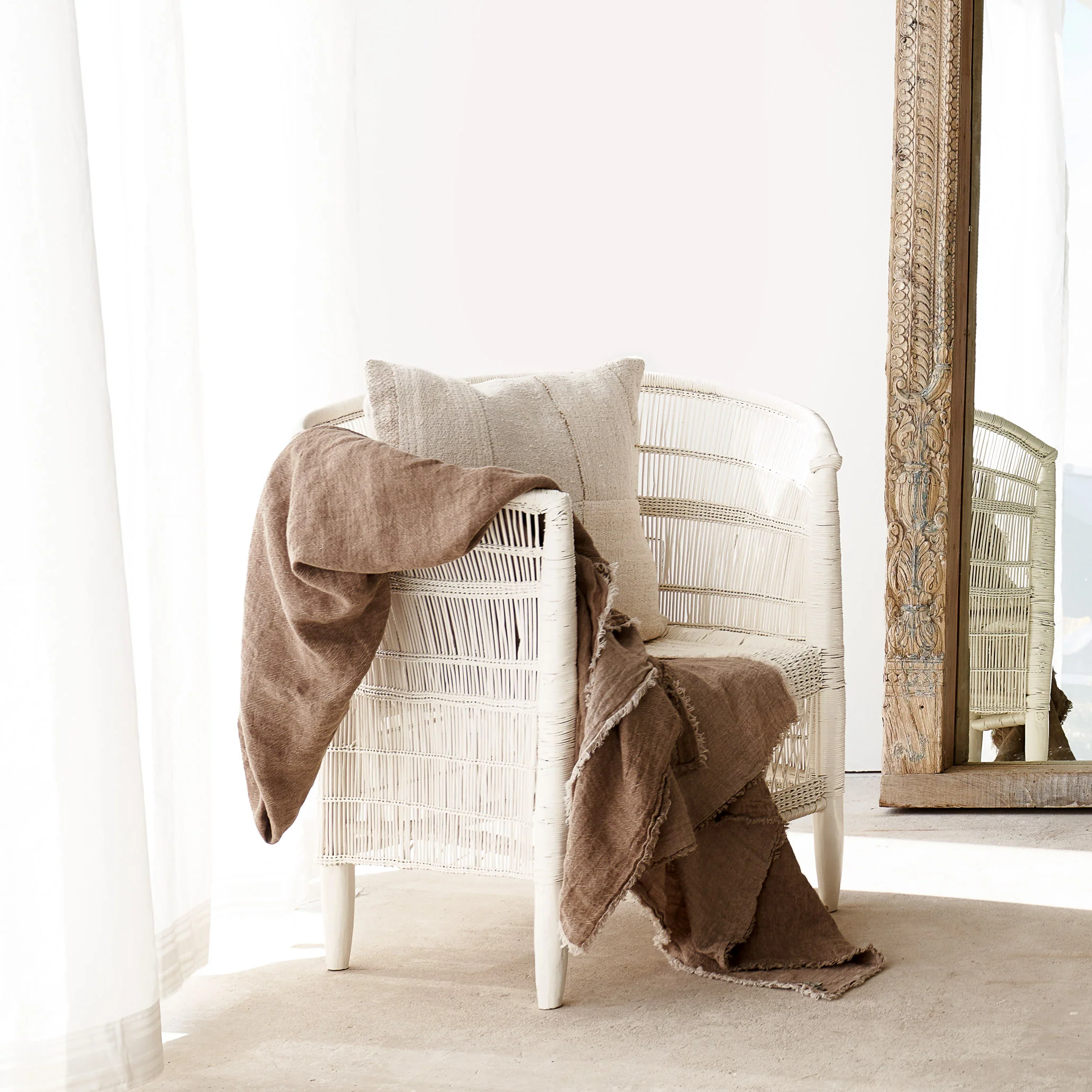 Reversible Throw | Crumpled Washed Linen - Taupe - Image 3