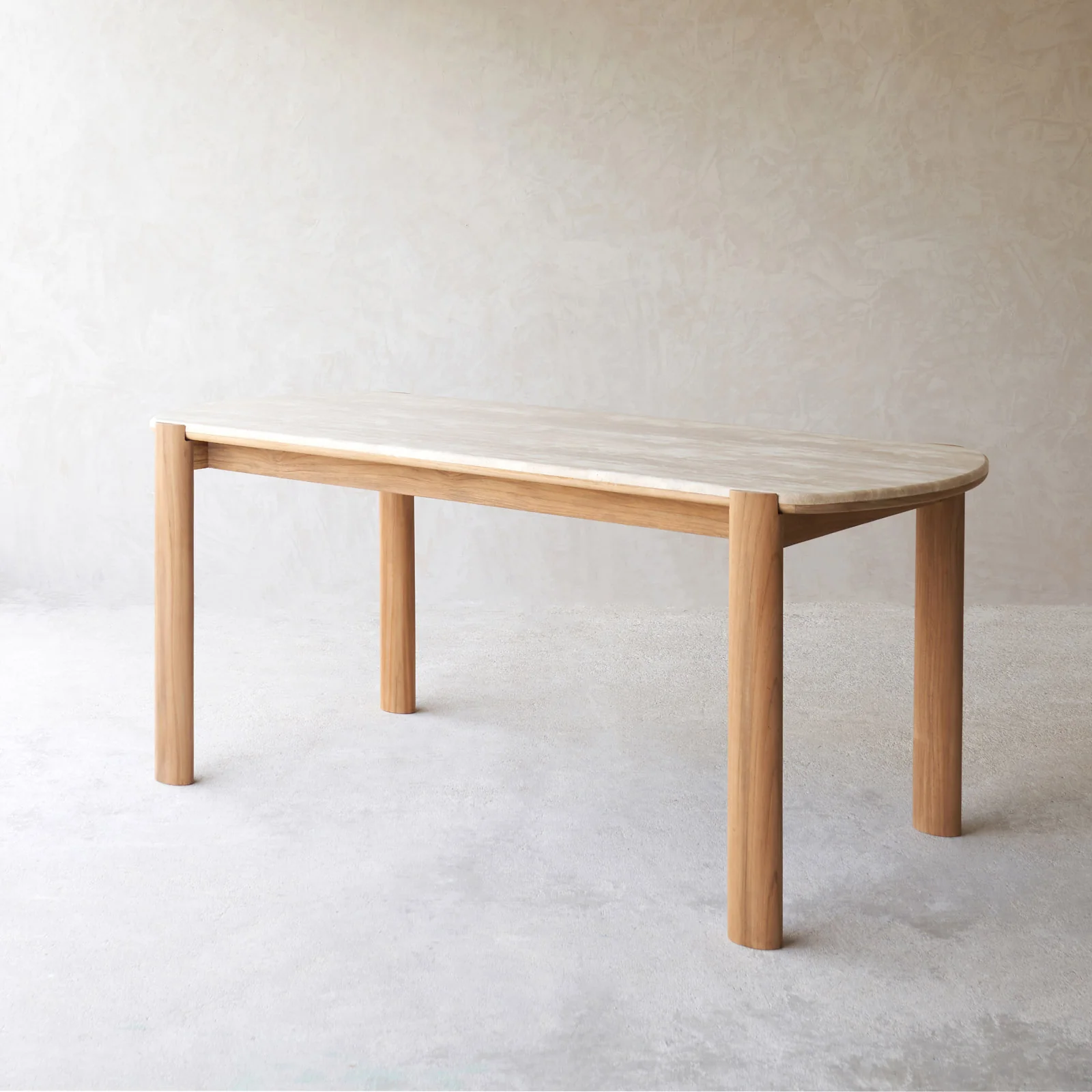 Tropez Dining Table | Travertine with Teak Base - Image 4