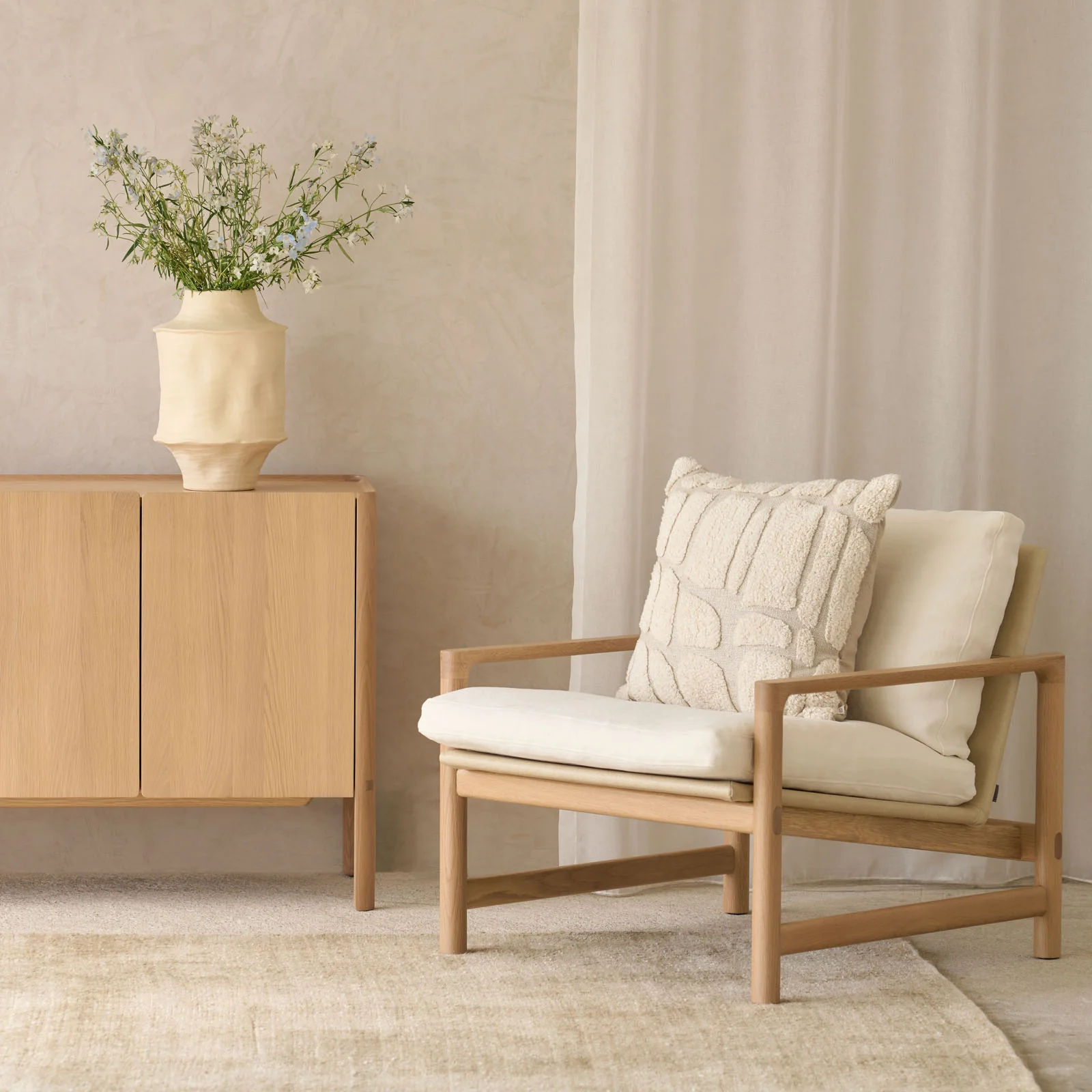 Troubadour Fabric Armchair | Blonde Oak Frame - Oyster - Image 16