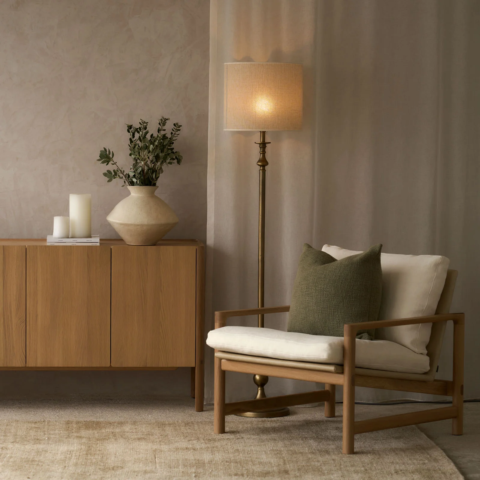 Troubadour Fabric Armchair | Blonde Oak Frame - Oyster - Image 17