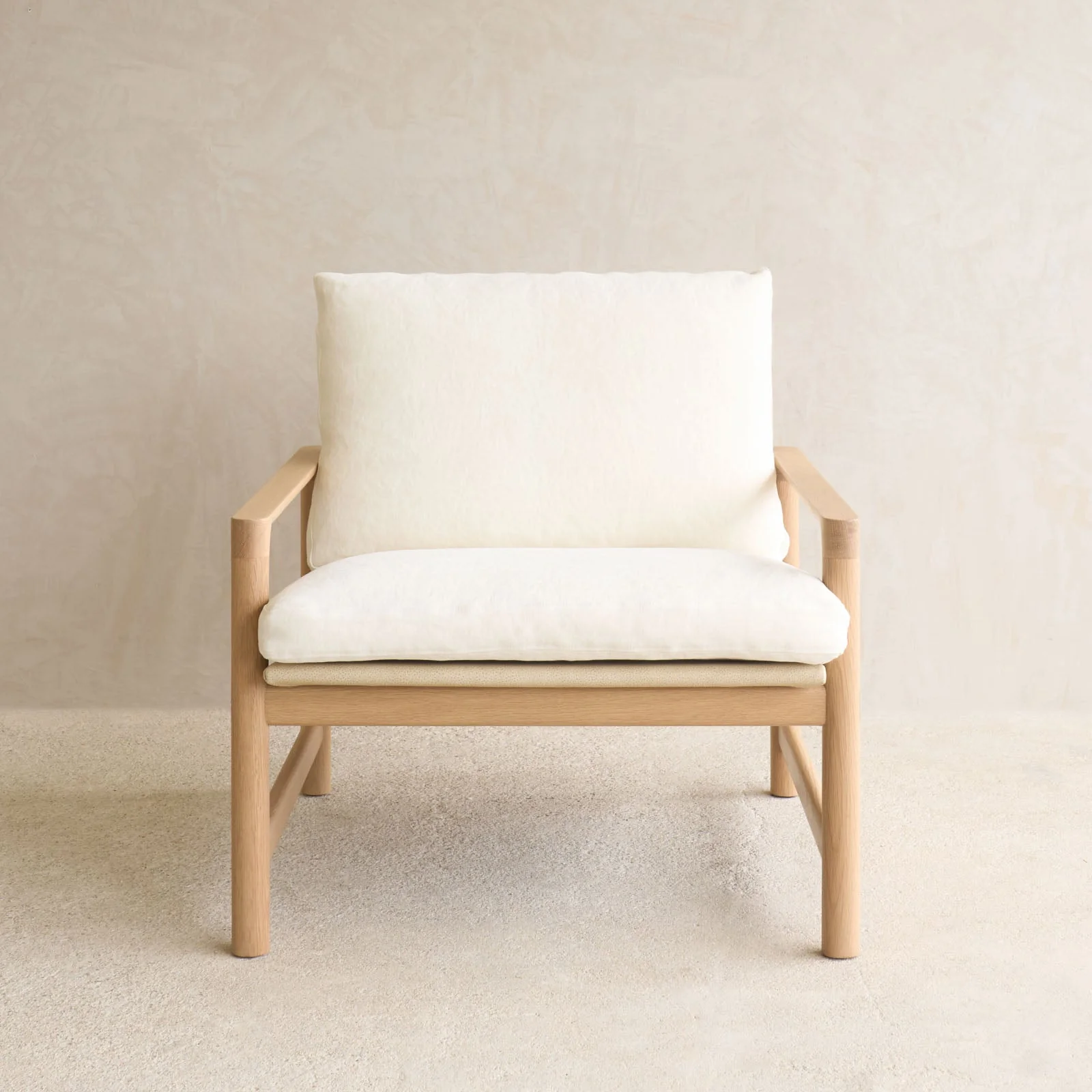 Troubadour Fabric Armchair | Blonde Oak Frame - Oyster - Image 2