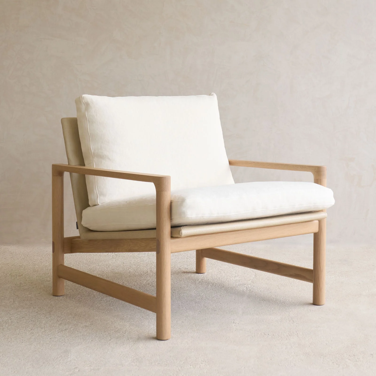 Troubadour Fabric Armchair | Blonde Oak Frame - Oyster - Image 4
